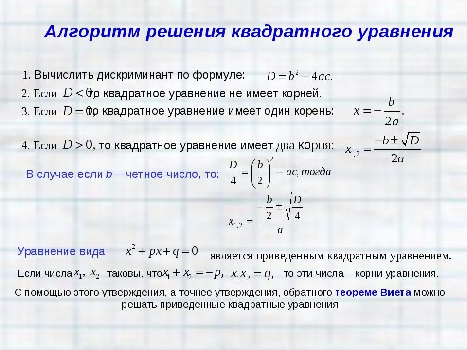 Формула решения квадратного уравнения через дискриминант. Решение квадратного уравнения формула дискриминанта. Решение квадратных уравнений с отрицательным дискриминантом. Формула дискриминанта на 2 решения. Формулы решения дискриминант квадратных