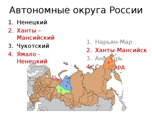 Название региона автономного округа. Автономные округа Российской Федерации. Автономные округа РФ И их столицы. 4 Автономных округа Российской Федерации. 4 Автономных округа России на карте.