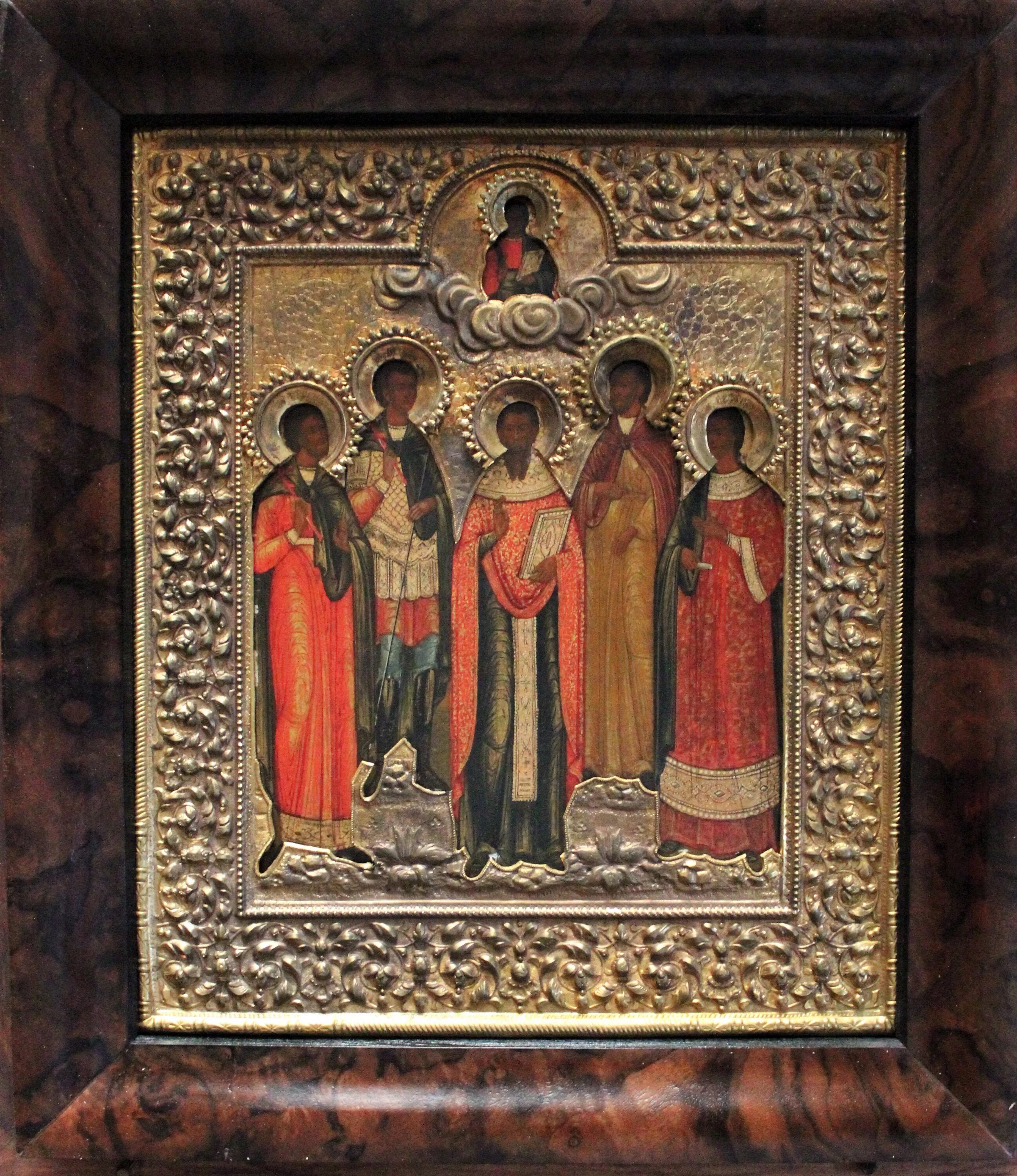 Икона пятеро святых. Иконы Твери. Икона Гурию Самону и Авиву. Икона с изображением пяти святых Наименование.