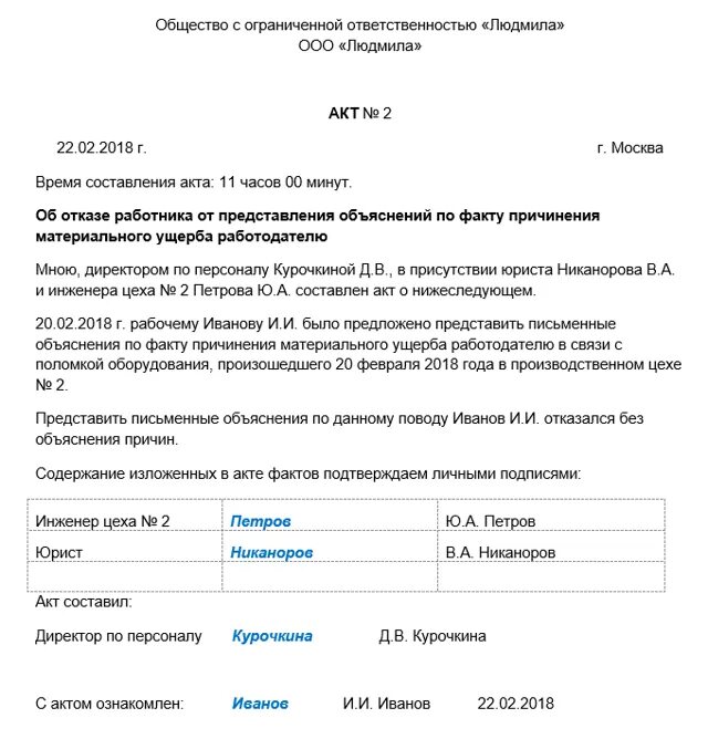 Акт об отказе дать объяснение. Акт об отказе писать объяснительную записку. Акт отказа от объяснительной. Акт об отказе от дачи объяснений образец. Акт об отказе предоставить письменное объяснение образец.