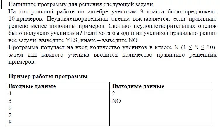 Напишите программу для следующей задачи
