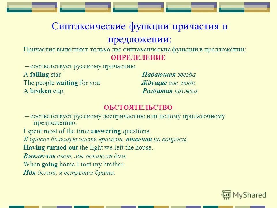 Синтаксическая роль неопределенных. Функция причастия в предложении. Какую синтаксическую роль выполняет Причастие. Синтаксическая функция причастия. Синтаксическая функция причастия в предложении.