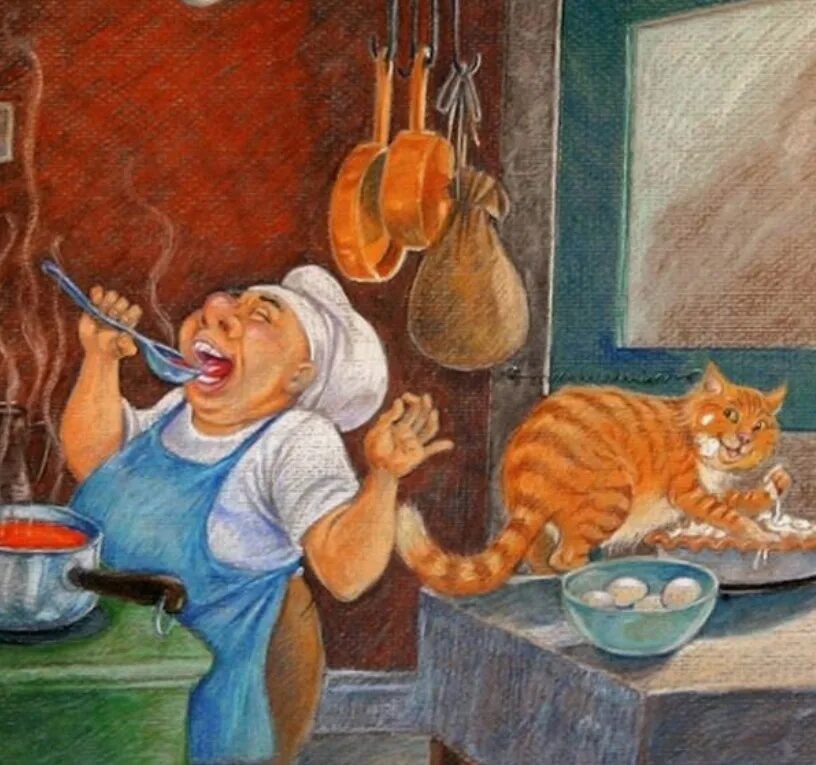3 кота повар. Кот повар. Кот на кухне картины. Кошка на кухне.