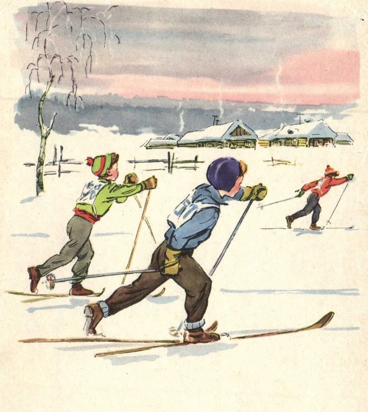 Юный лыжник. Лыжи школьные советские. Девочка на лыжах открытка СССР. Винтажная открытка хоккей с мячом. Туристы-лыжники рисунок ретро.
