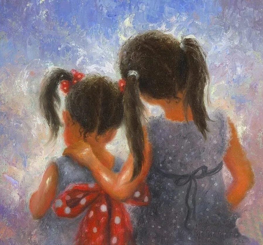 Маме sister. Картина две девушки. Картина мама и две Дочки. Две сестренки. Трогательные картины с детьми.