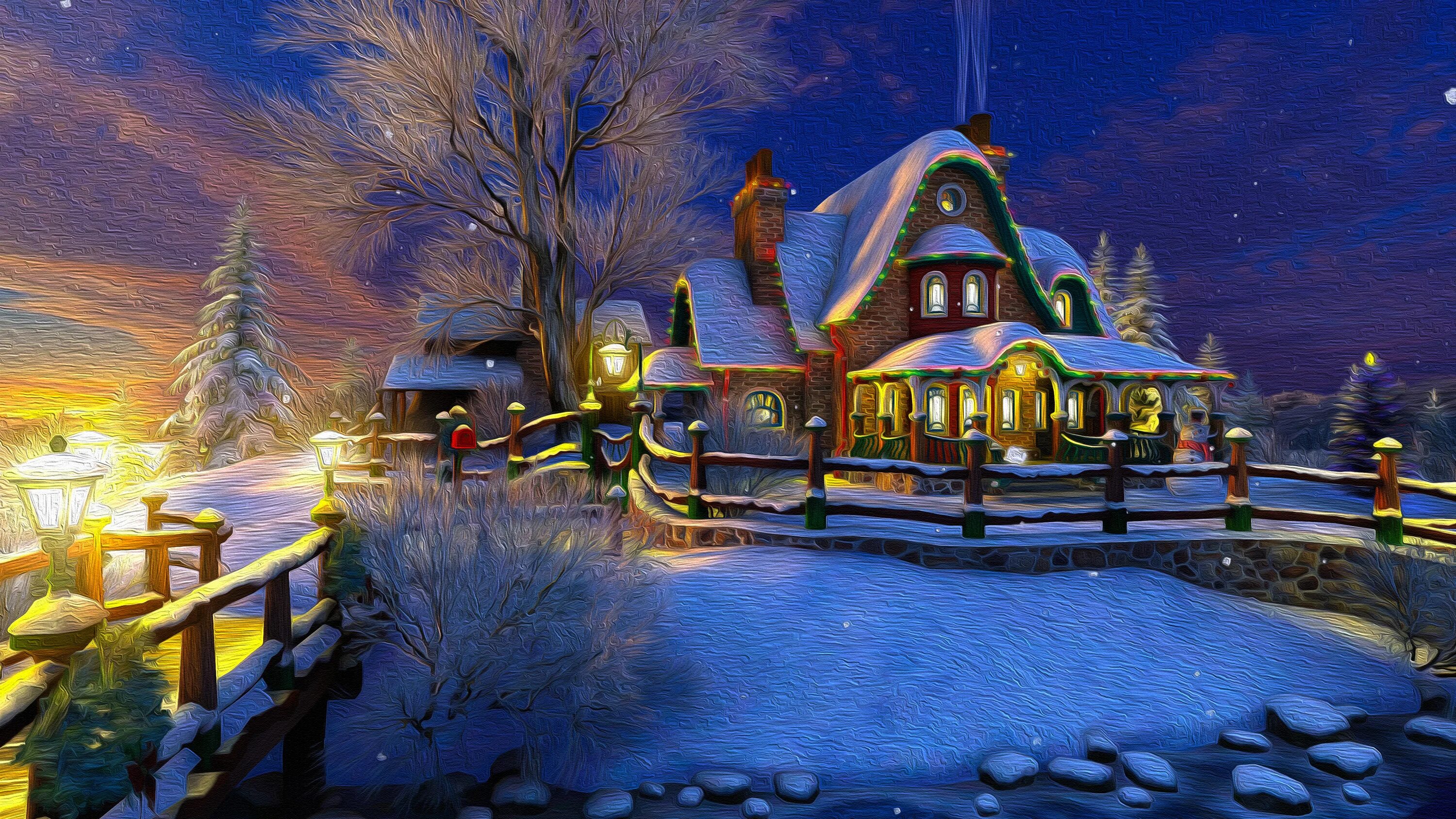 Ночь рождеством картинки. Зимний домик. Новогодняя деревня. Новогодний пейзаж. Сказочный домик зимой.
