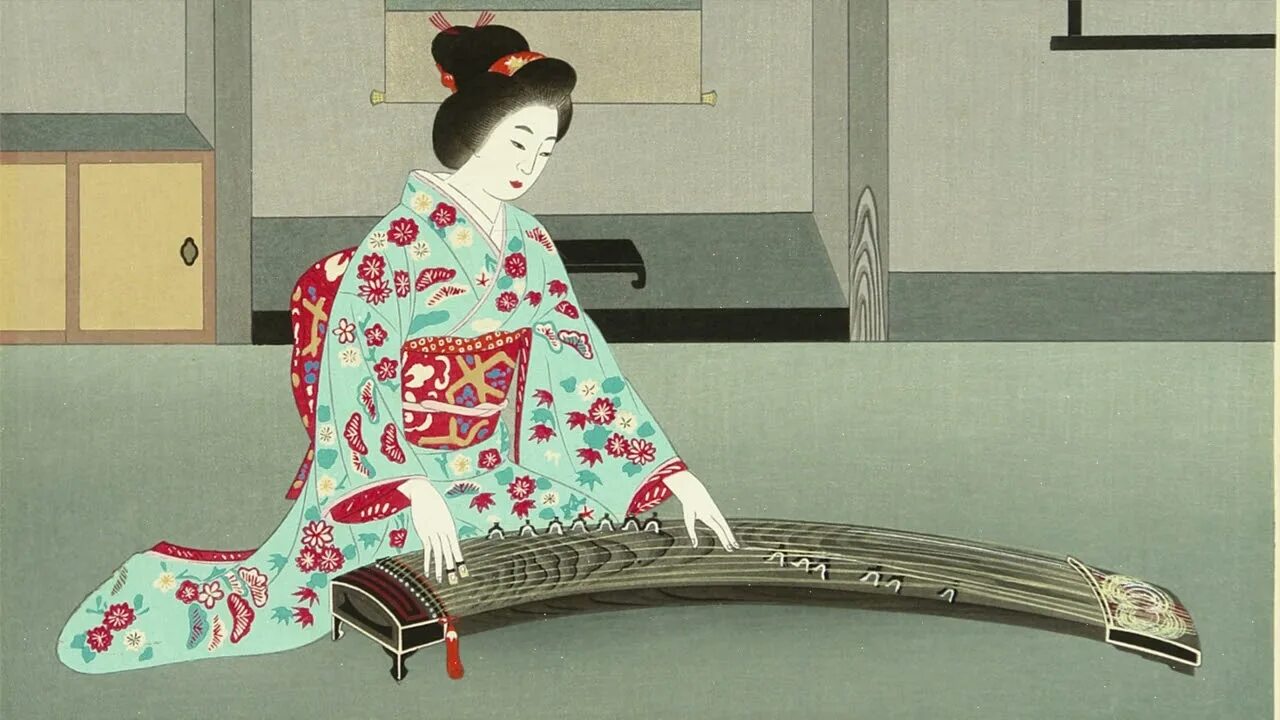 Японский художник Кейко Кобаяси. Кейко древняя Япония. Японские инструменты японские. Инструмент Японии кото.