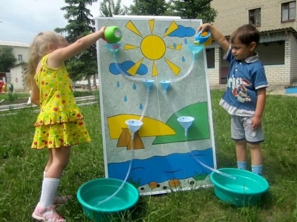 Оборудование для игр с водой в детском саду. Игры с водой на участке в детском саду. Инвентарь на участке в детском саду. Украшение участка для малышей в детском саду.