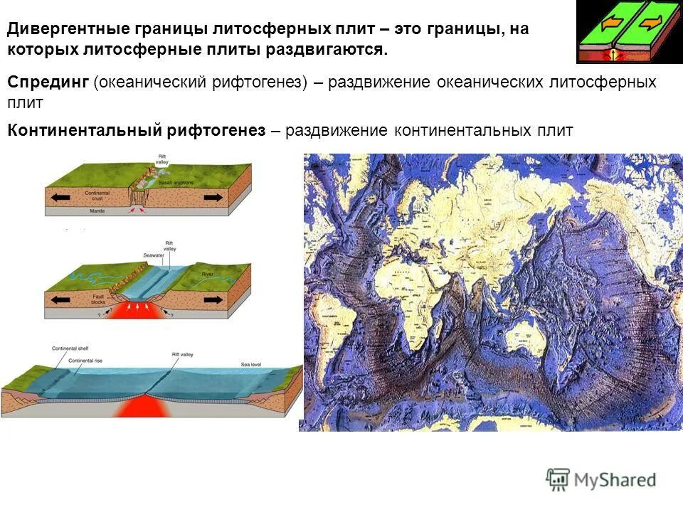 Название движения литосферных плит. Дивергентные границы литосферных плит на карте. Зоны спрединга и субдукции на карте. Дивергентные границы плит. Дивергентные границы литосферных плит.