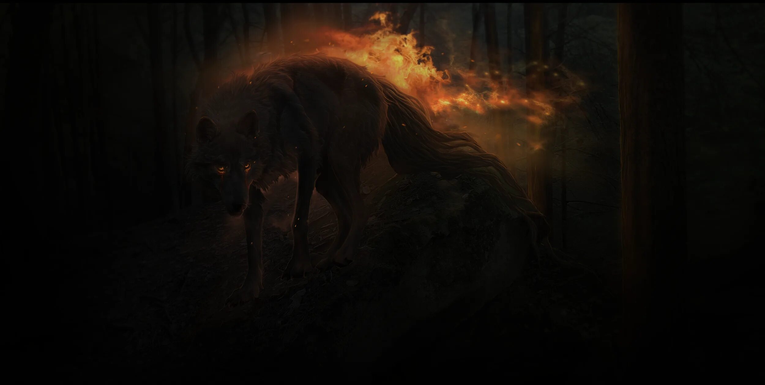 Огненный волк. Волк с горящими глазами. Огненный пес. Благородный черный пес