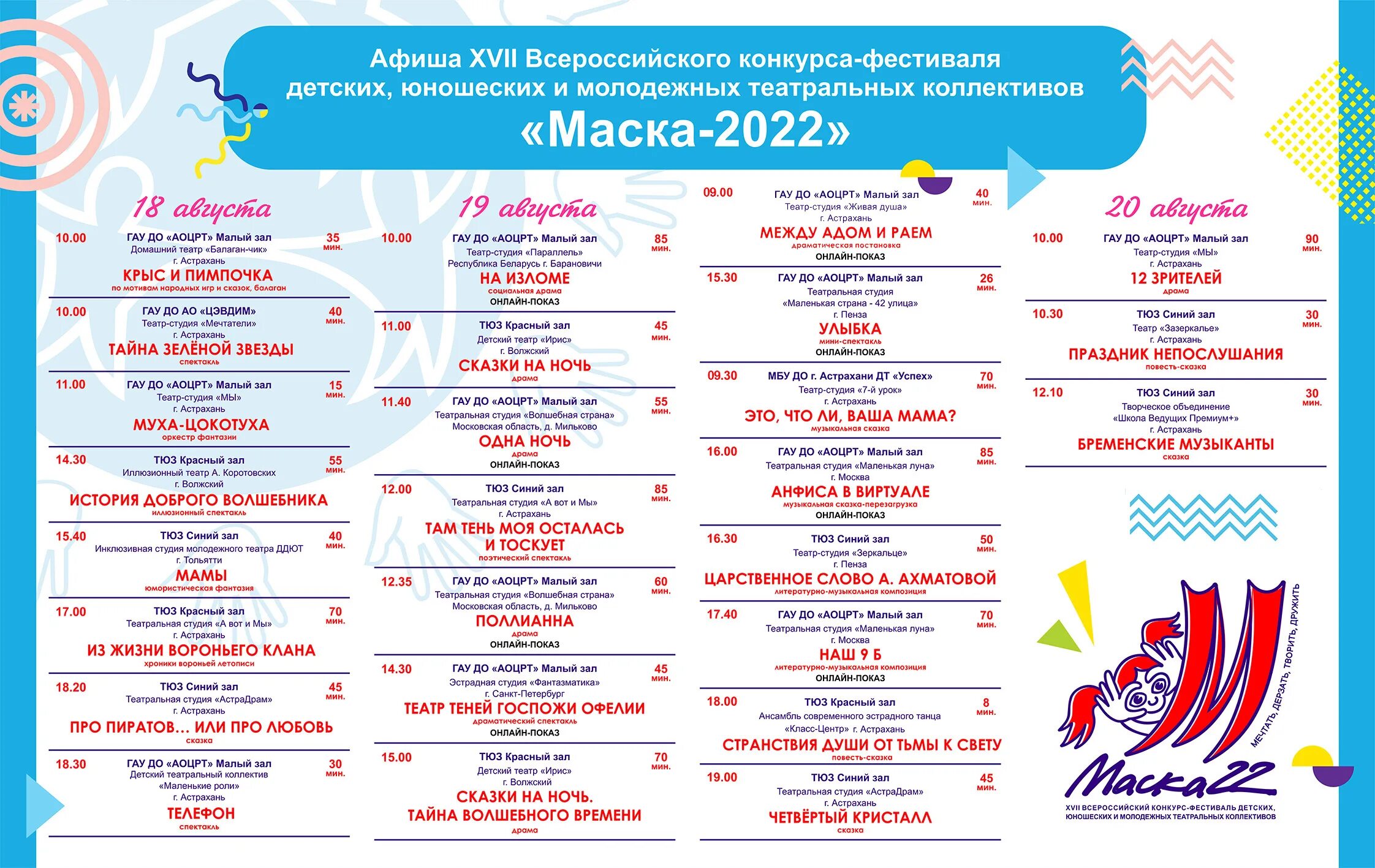 Афиша фестиваля. Фестиваль маска 2022 Астрахань. Театральный фестиваль афиша. Афиша фестиваль детских театральных коллективов. Калуга театры афиша 2024