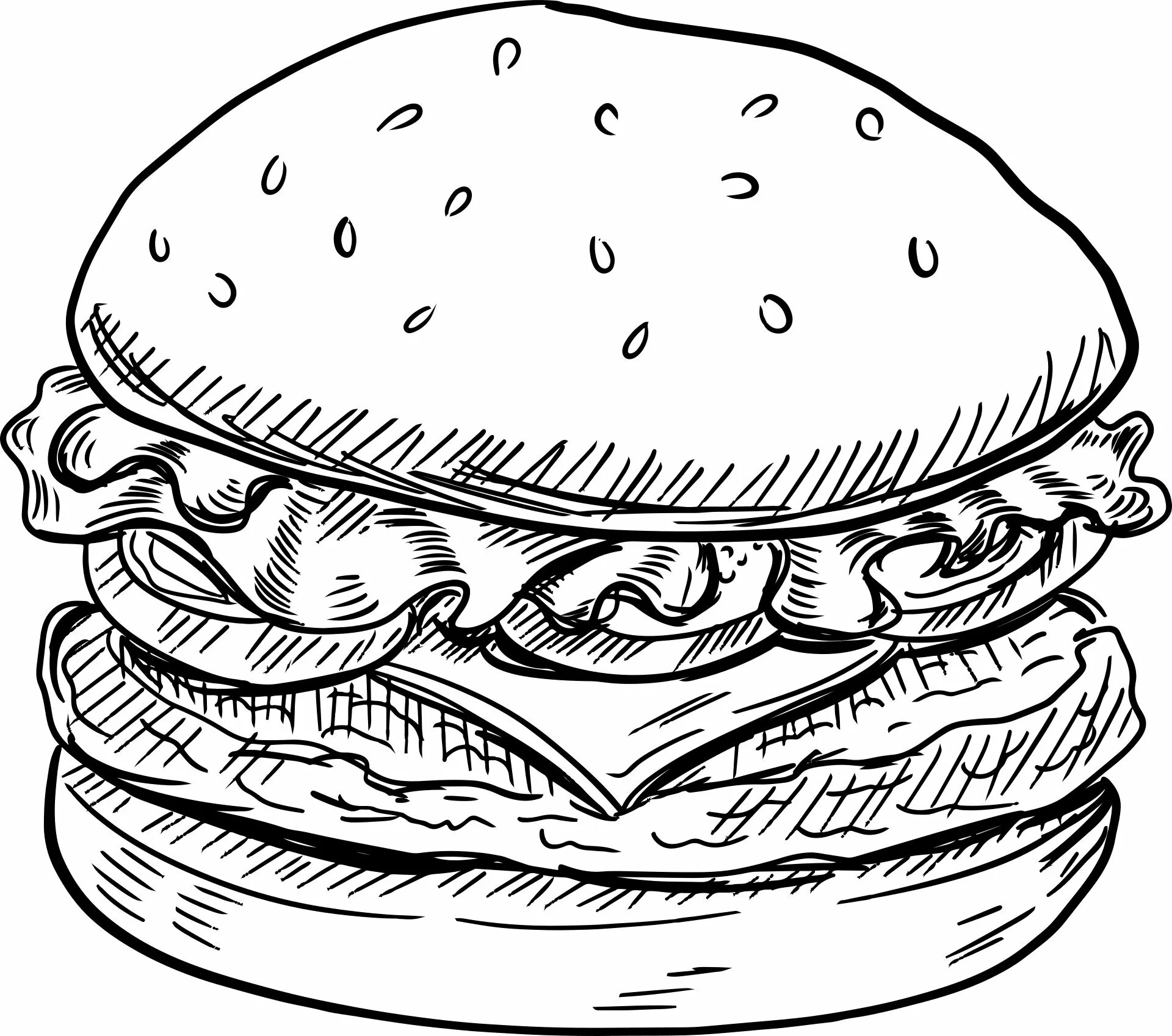 Раскраска гамбургер. Бургер скетч. Бургер черно белый. Нарисовать бургер.