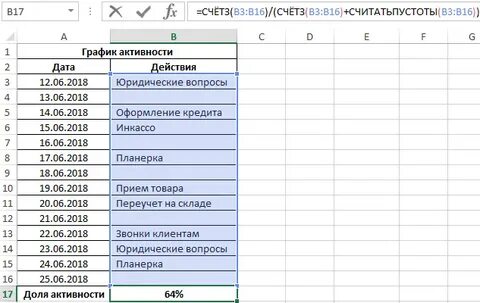 Непустые ячейки excel