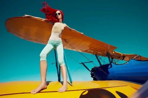 Angelika Kocheva model, fashion photoshoot at airport hangar, Airplane 