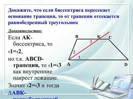 Биссектриса равнобедренной трапеции отсекает