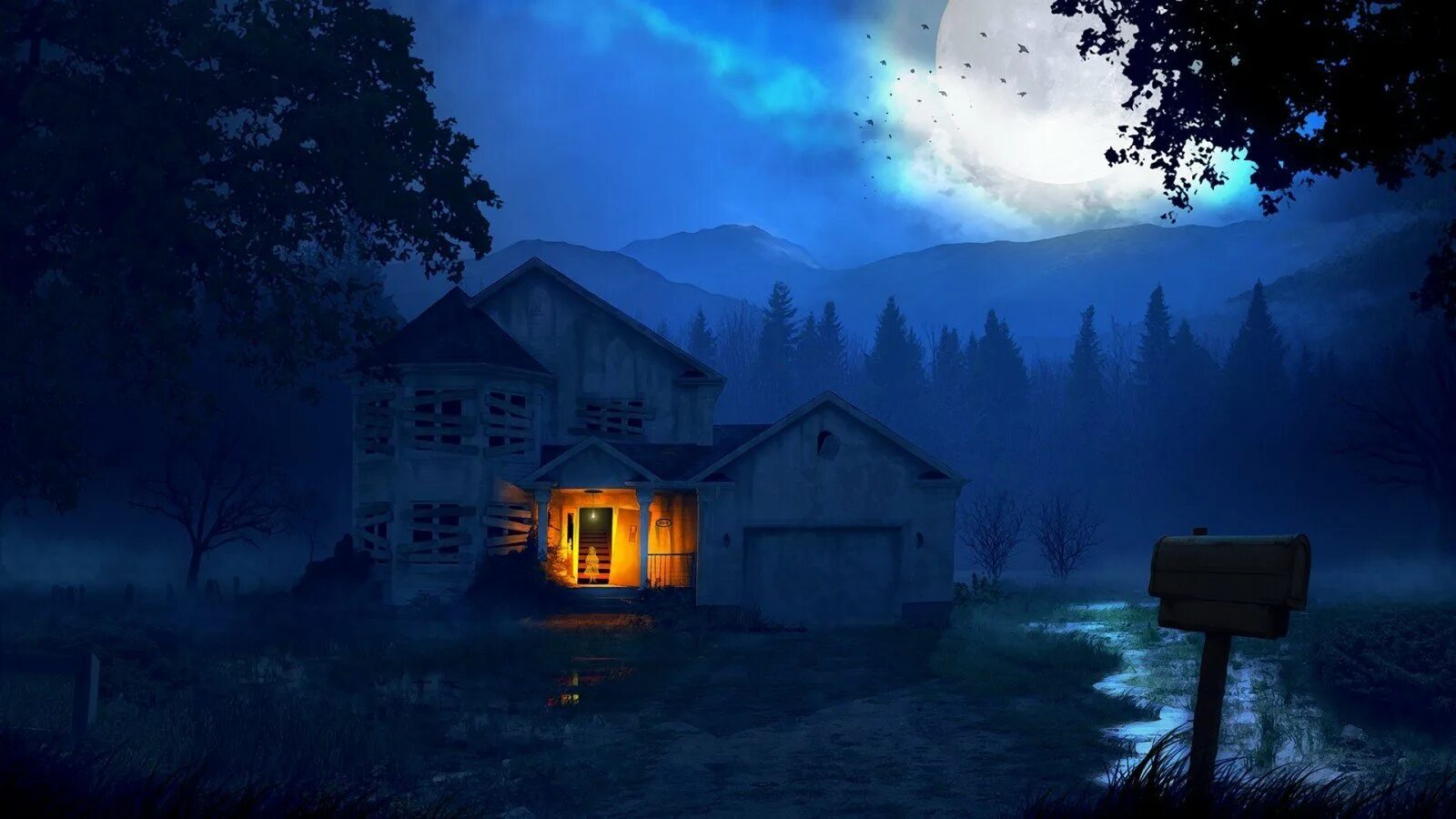 Таинственная деревня 2. Домик в ночном лесу. Домик в лесу ночью. Дом ночью. Дом в лесу ночью.