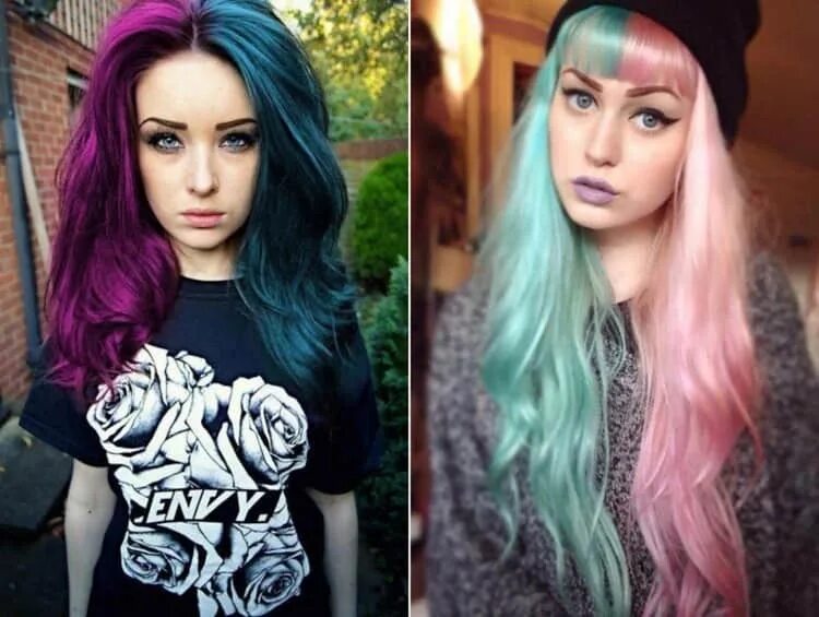 Сплит хэир. Сплит хэир 2020. Два разных цвета волос. Сплит хеар окрашивание. Два разных цвета волос.