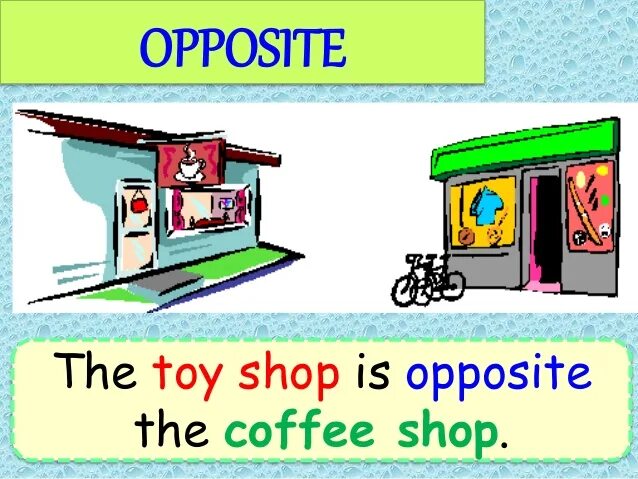 Near по английски. Prepositions of place различие. Opposite предлог. Opposite in Front of разница. Prepositions of place разница.