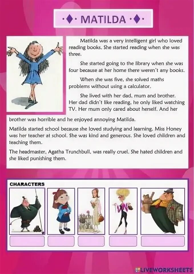 Matilda Worksheets. Matilda book in English. Matilda 2022 Worksheet.