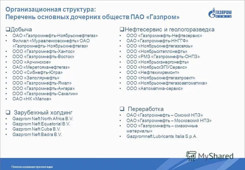 Что входит в перечень основных работ. Дочерние предприятия Газпрома. Список дочерних организаций Газпрома.