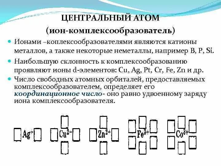 Как определить центральный атом. Центральный атом комплексообразователь.