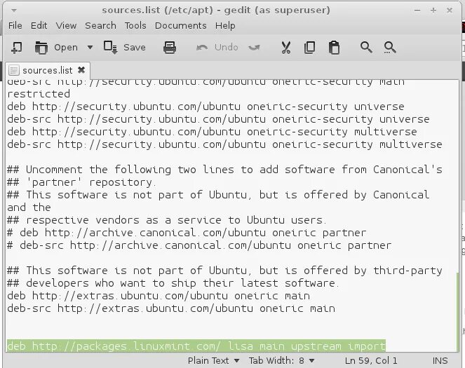 List of sources. Source list Ubuntu.