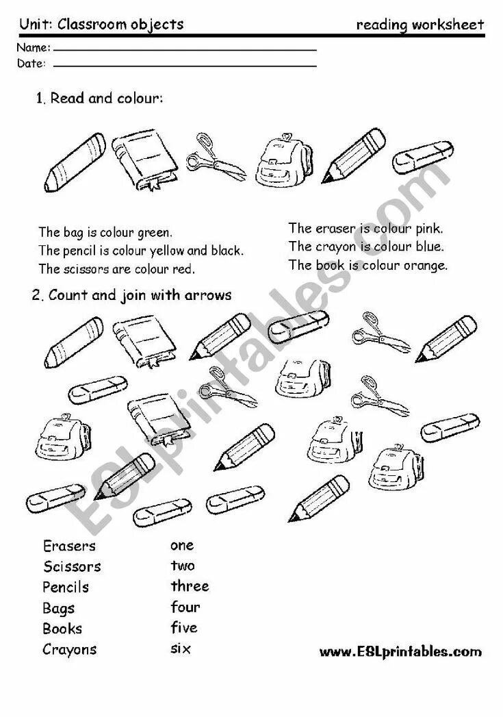 Classroom objects worksheets for kids. Classroom objects worksheets. color school objects. classroom objects vocabulary.