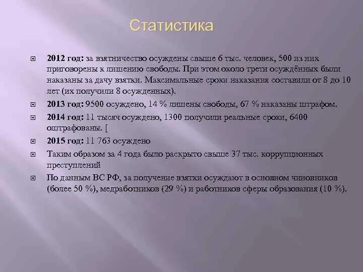 Статистика 2012 года. Вывод о коррупции в России. При Петре взятничество ответственность.