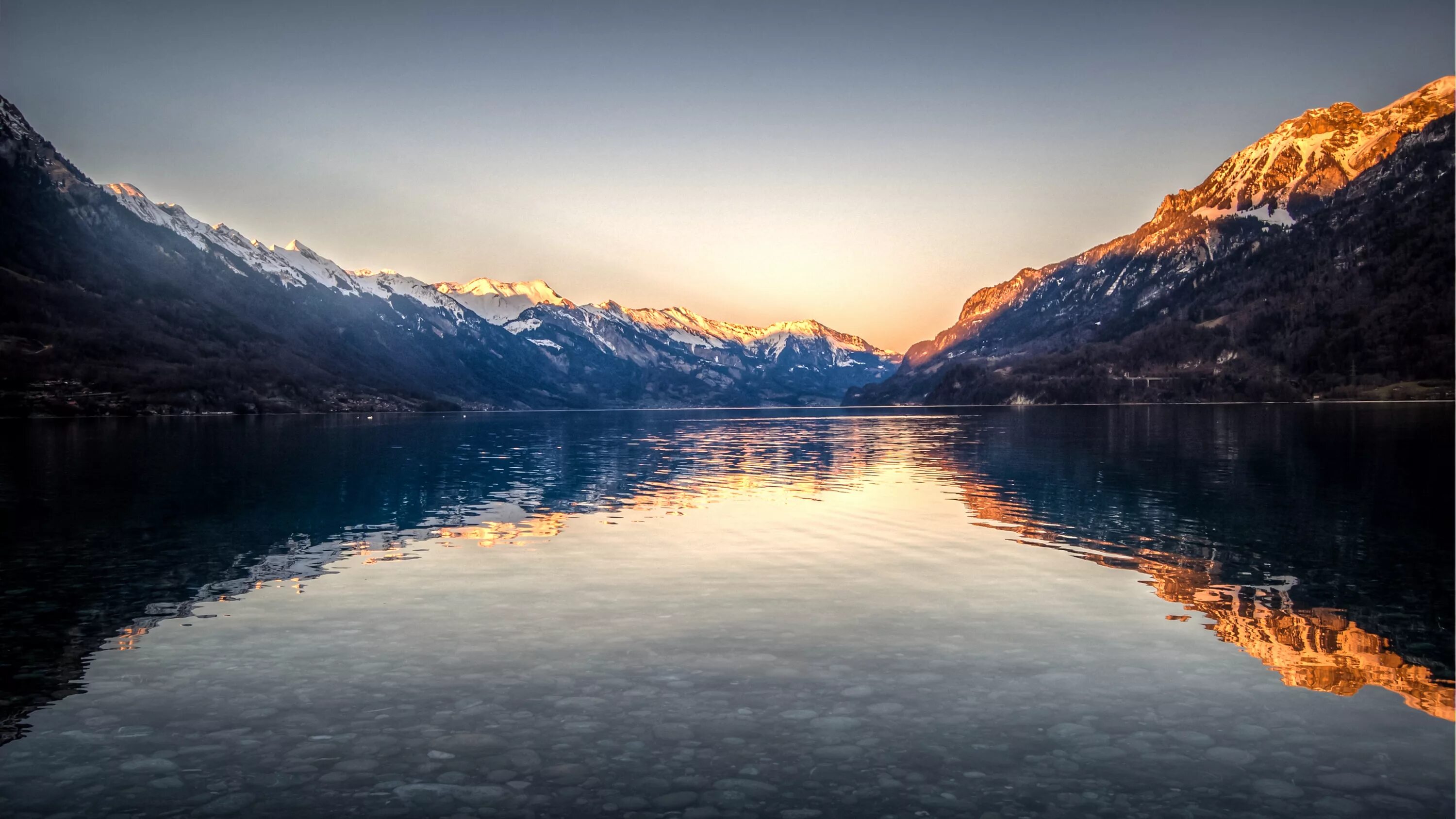 4khd. Озеро Бринц Швейцария. Пейзаж4. Озеро солнце. Природа 8к.