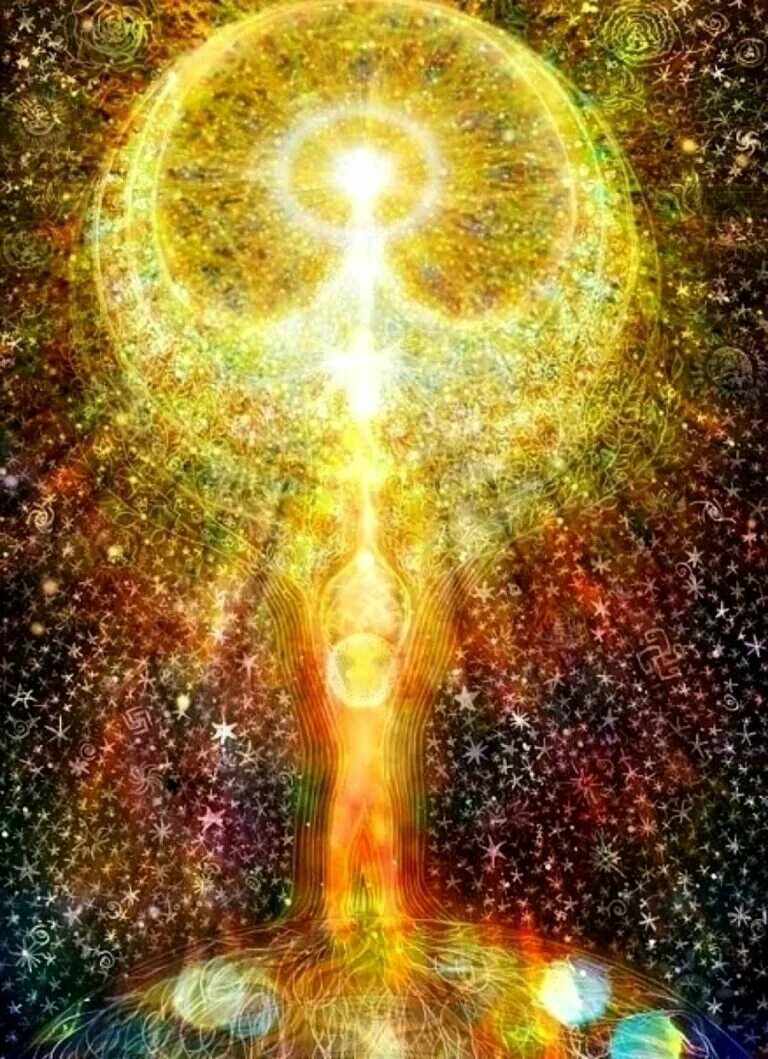 Духовное удовлетворение. Художник Фрейдун Рассули. Энергия человека. Вселенское изобилие. Человек в потоке энергии.