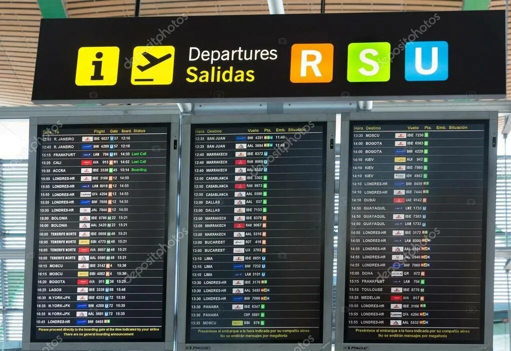 Departure Board. Табло аэропорта. JFK Airport departures.