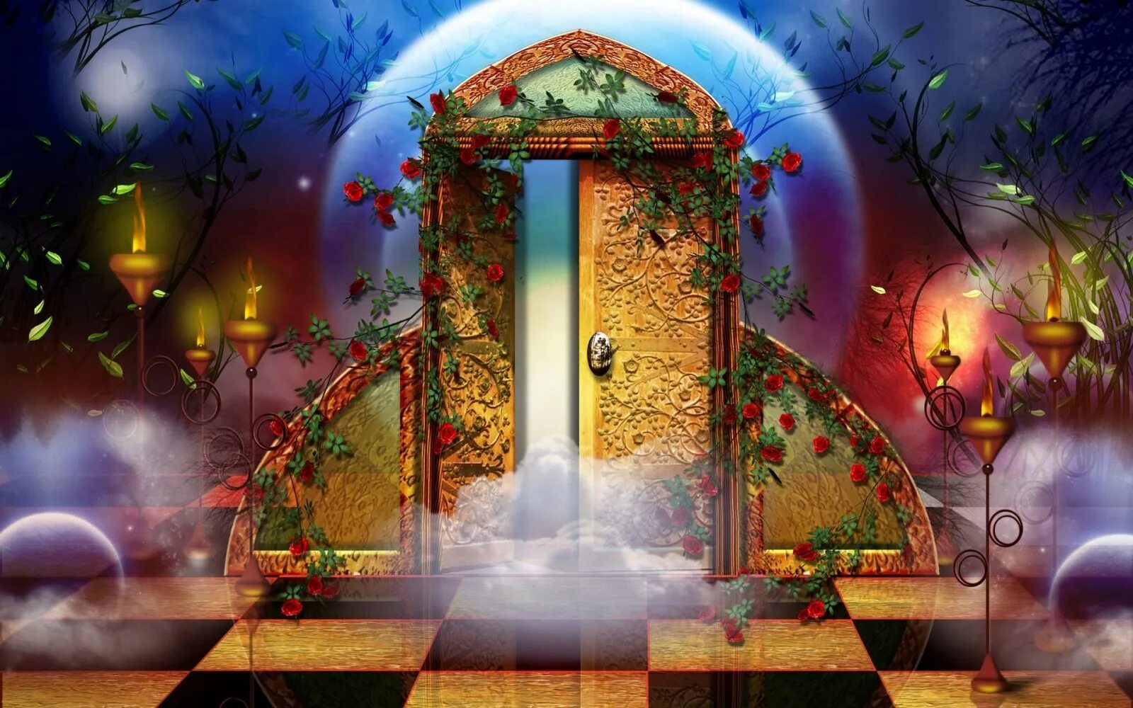 Загадочное царство. Сказочный фон. Дверь в сказку. Волшебный фон. Сказочная дверь.