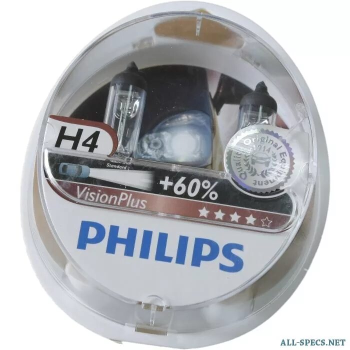 лампа 12v h4 60/55w +60% visionplus 1 шт. Philips spot nr50 60w e14.
