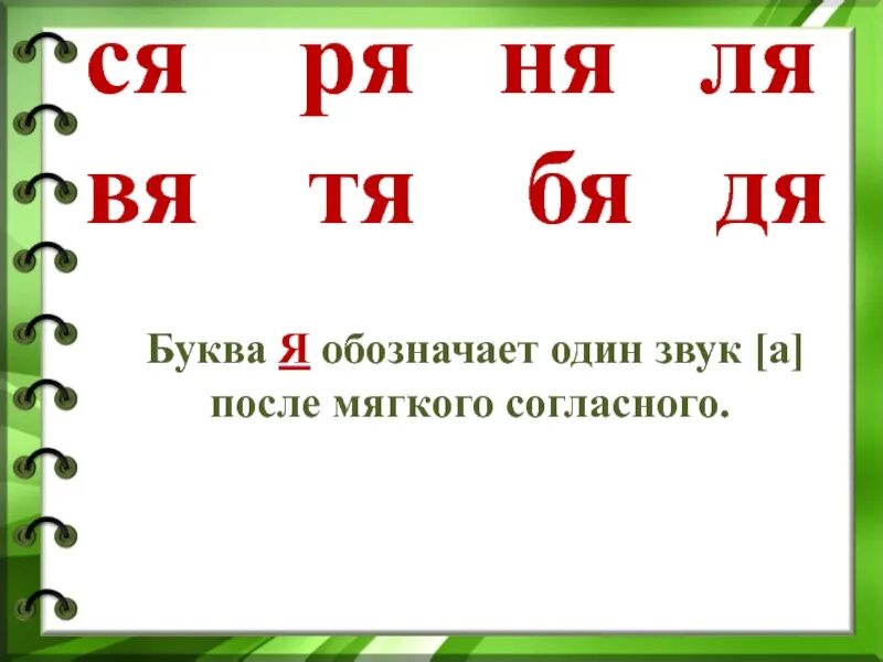 Ря ля. Буква я после мягкого согласного. Буква я обозначает один звук после мягкого согласного. Когда буква я обозначает звук а. Песня на букву я.