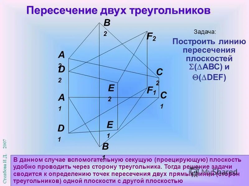 Как найти точки пересечения треугольников. Пересечение треугольников.