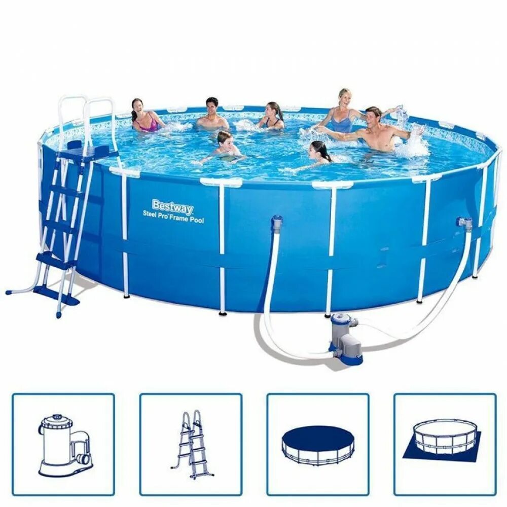 Бассейн купить глубина. Бассейн Bestway Steel Pro frame Pool. Бассейн Бествей 457х122. Каркасный бассейн Bestway Steel Pro frame Pool. Бассейн Bestway круглый Steel Pro frame Pool.