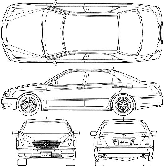 2000 Toyota Aristo II V300 S161 Sedan blueprints free - Outlines