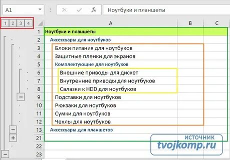 Как группировать ячейки