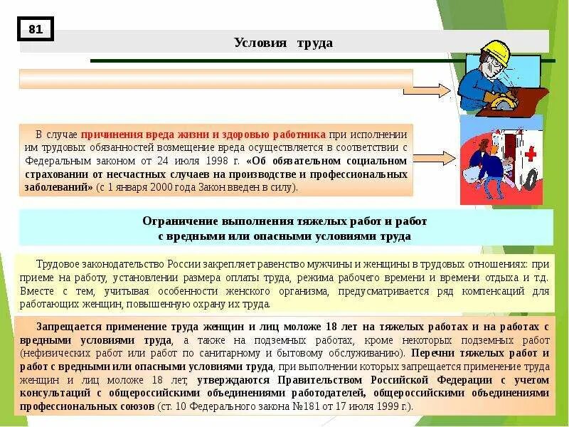 Охрана труда и техника безопасности социального работника. Условия труда Трудовое право. Охрана труда женщин. Условия для работников на производстве