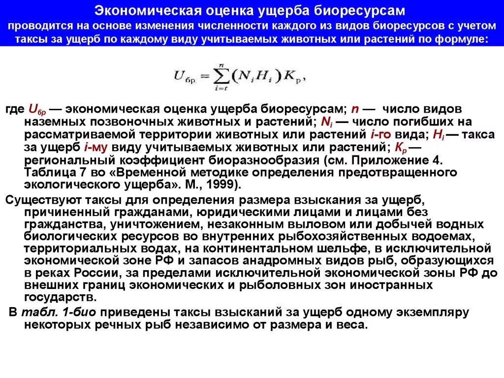 Оценка экономического ущерба. Методика оценки ущерба. Оценка ущерба биоресурсам. Определение экономического ущерба.