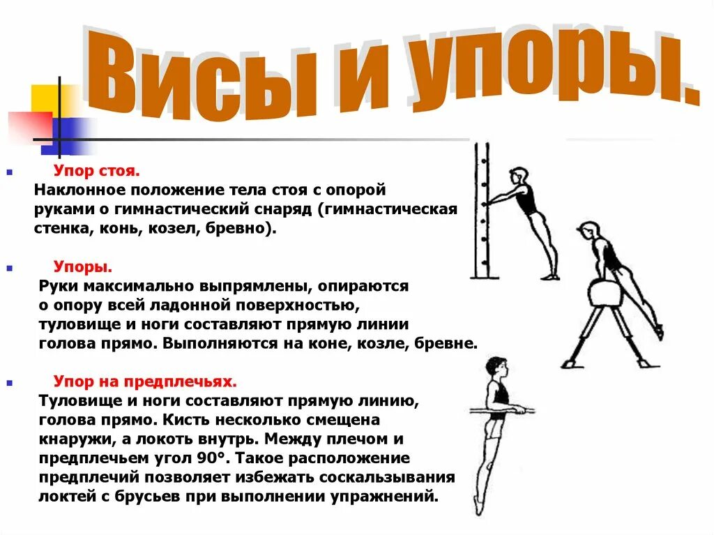 Типы упоров. Весы и упоры в гимнастике. Висы и упоры на уроках физической. Техника висов и упоров в гимнастике. Висы и упоры на уроках физической культуры.