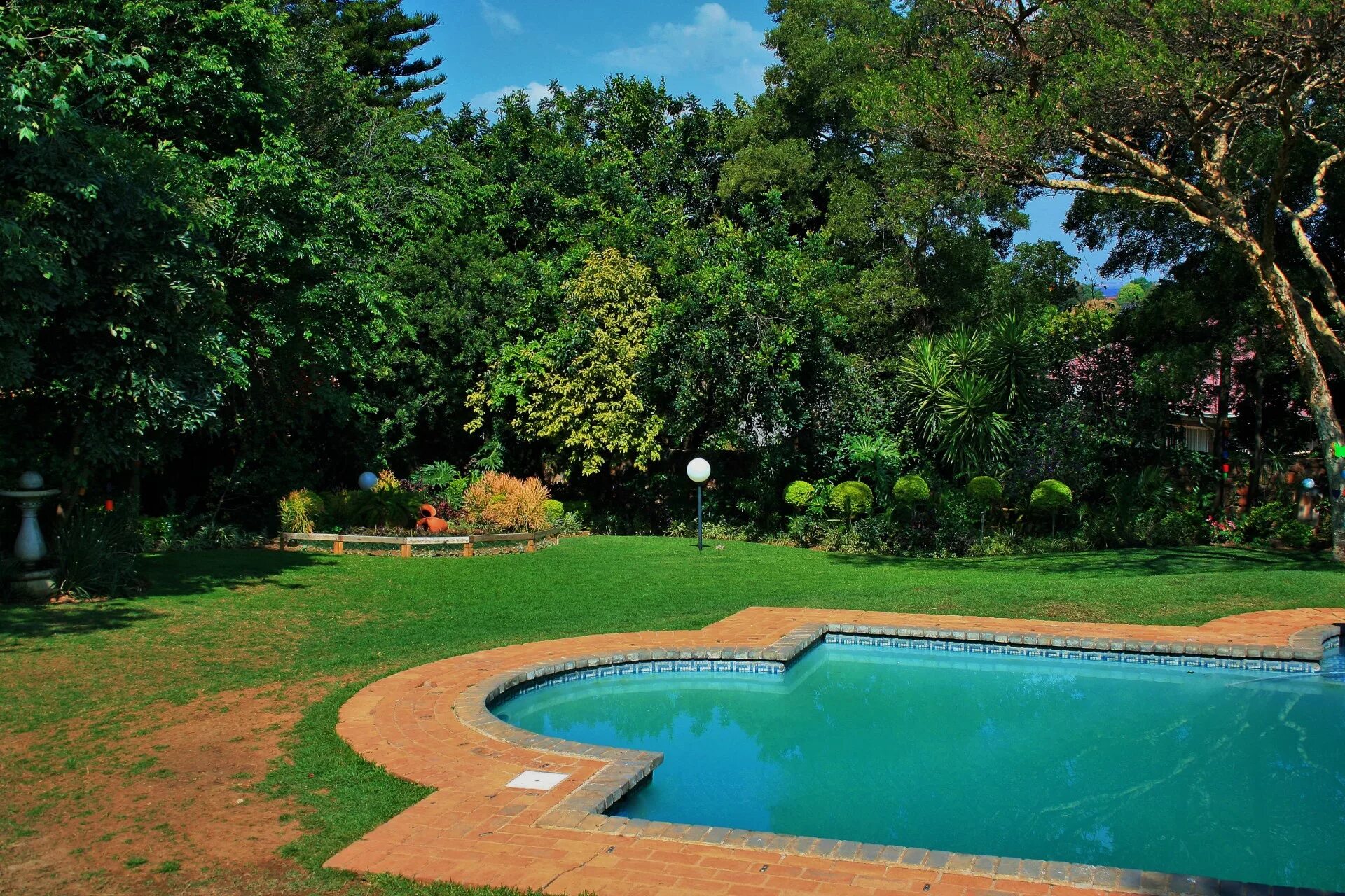 Garden with Pool High Resolution. Green Pool. Green Water Pool Summer. Full Pool Freedom.