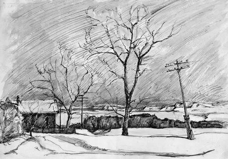 Пейзаж графика карандаш