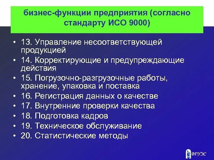 7 функций организации. Функции деловой организации. Бизнес функции предприятия. Управление несоответствующей продукцией. Функции ИСО.