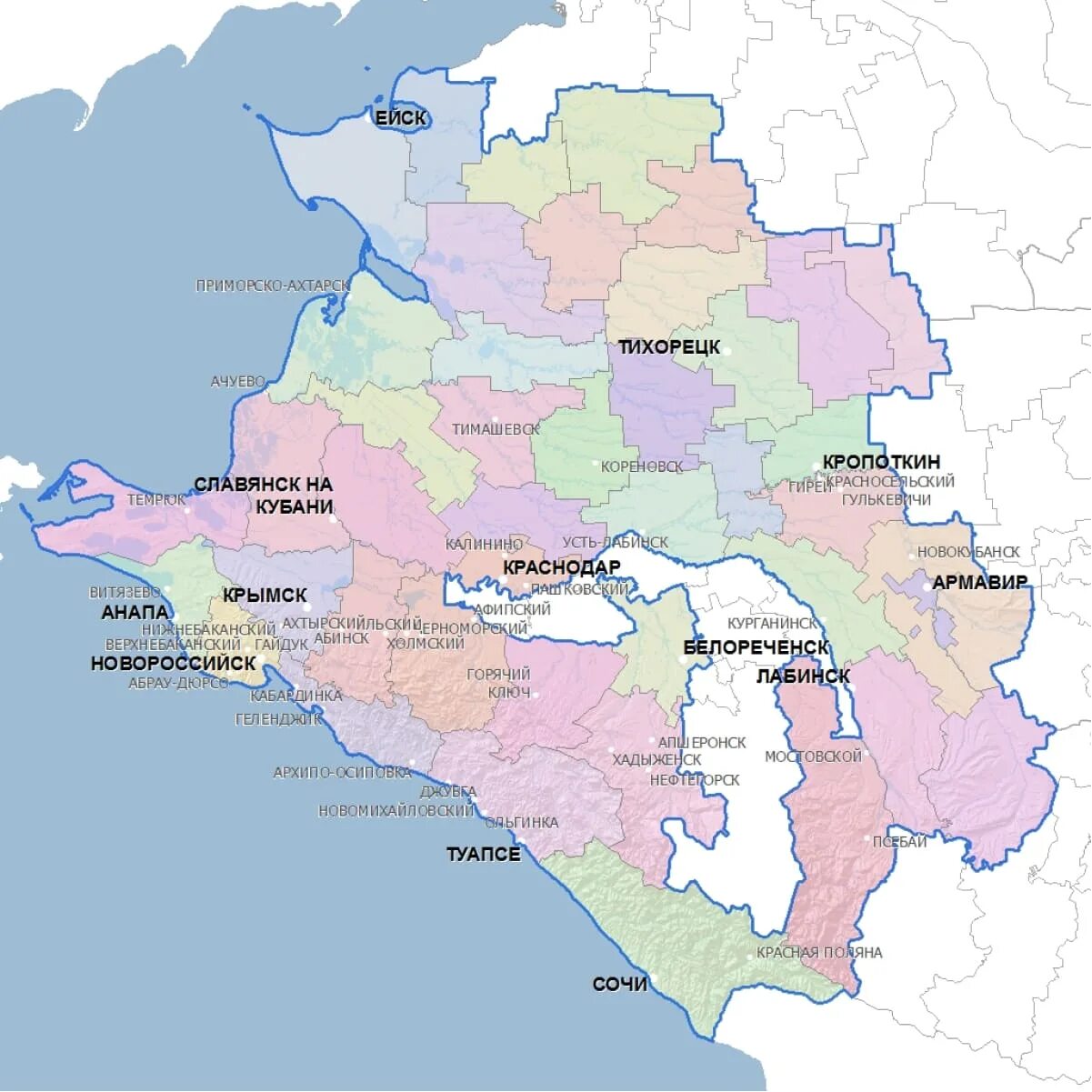 Краснодар на карте Кубани. Границы Кубани на карте Краснодарского края. Кубань регион на карте. Территория Краснодарского края на карте.