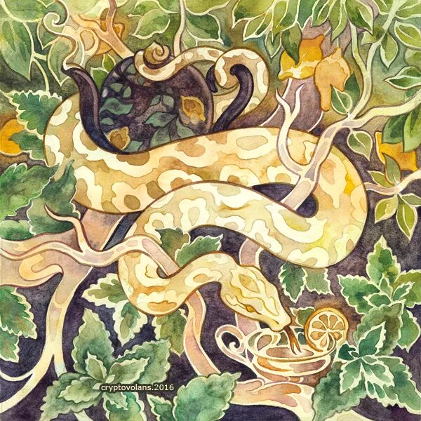 Замок со змеей. Чай со змеей. змеиное чаепитие. змейка пьет. шерстяная змея.