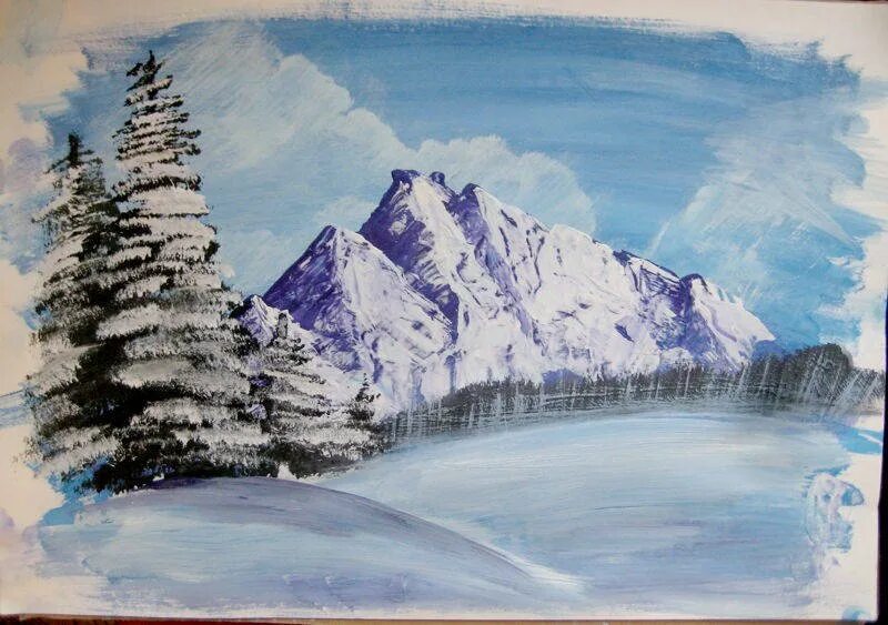 Легкие горы тема. Пейзажи для рисования. Пейзаж гуашью. Зимние рисунки. Рисование зимний пейзаж.