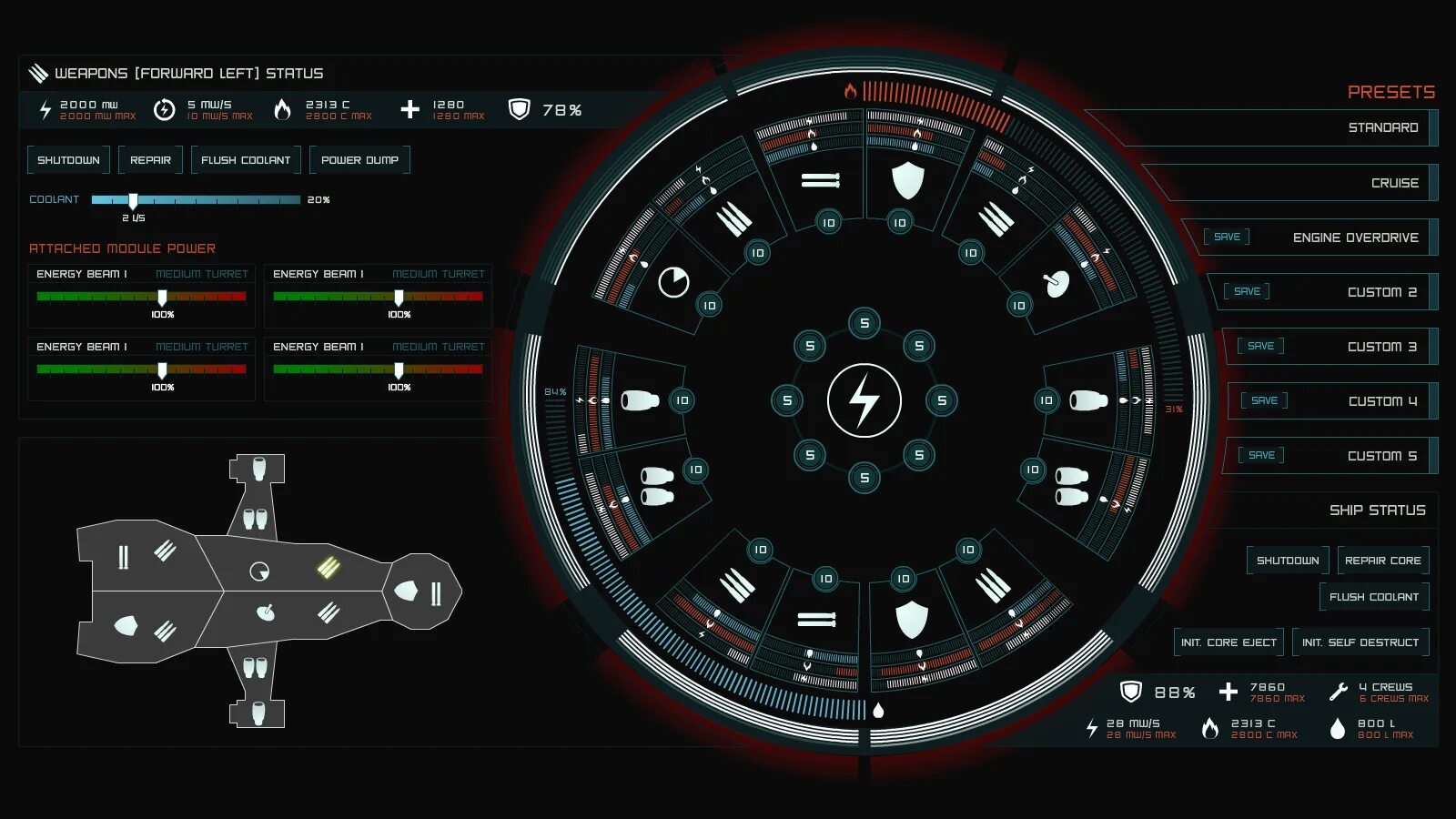 Performance interface. User interface Engineering. Engineer UI. System status. Turret UI Design.