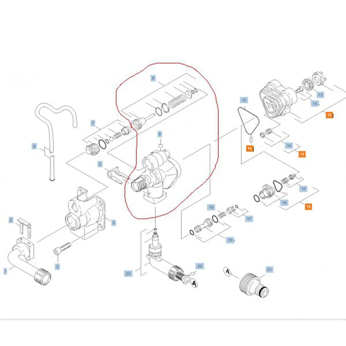 Karcher 9.001-361(9.036-686). Корпус с байпасным клапаном, для минимоек Karcher k3-k4, арт. 9.001-361; 9.036-686. 9.001-361.0 Керхер. 9.036-686 Керхер.