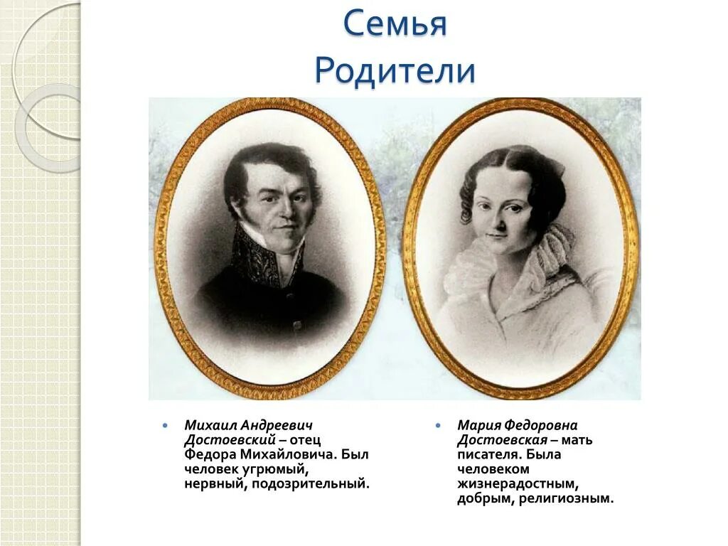 Родители ф м Достоевского. Мать Федора Михайловича Достоевского.